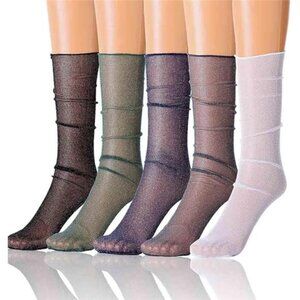 5-Pair See-Through Glitter Socks – Sparkly Mesh Ankle Socks, One Size